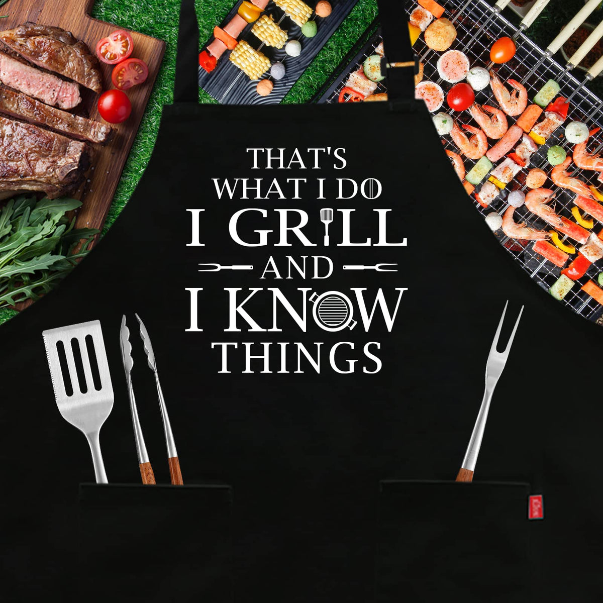 ALIPOBO funny grilling apron side pocket layout for seasonings and tools