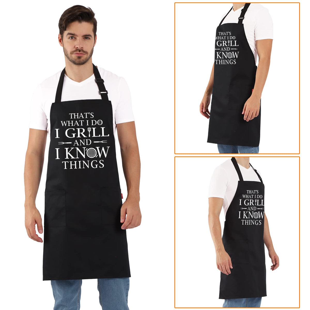 ALIPOBO funny grilling apron thermometer pocket in use during grilling