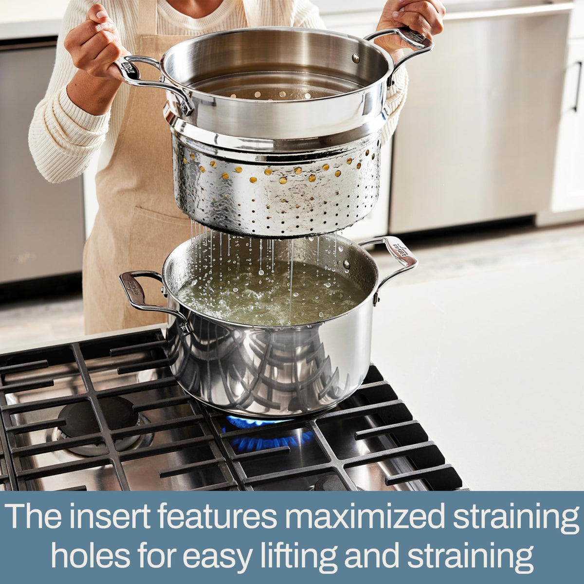 All-Clad 8-qt multipot lid-on view demonstrates secure fit and heat retention