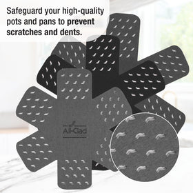 All-Clad cast iron skillet handle cover provides heat protection for safe handling.