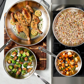All-Clad D3 flat base image notes stable contact for consistent cooking