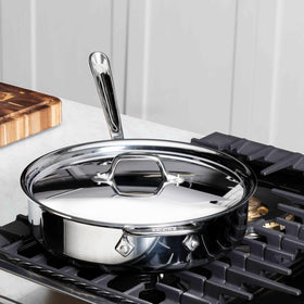 All-Clad D3 Tri-Ply induction-compatible pan supports versatile cooktops.
