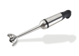 All-Clad immersion blender in stainless steel blends sauces and soups quickly.