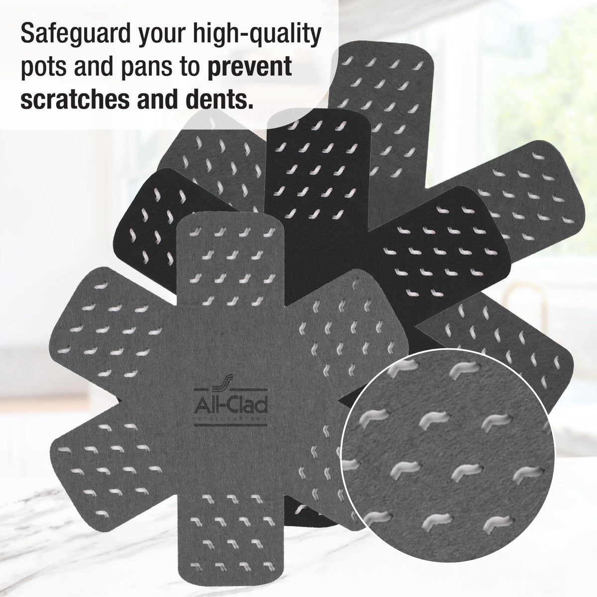All-Clad pot protectors 18-inch shield surfaces on large cookware for easy nesting.