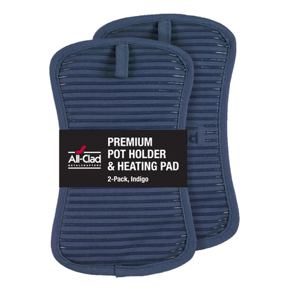 All-Clad premium pot holder indigo 2-pack offers heat protection up to 500°F