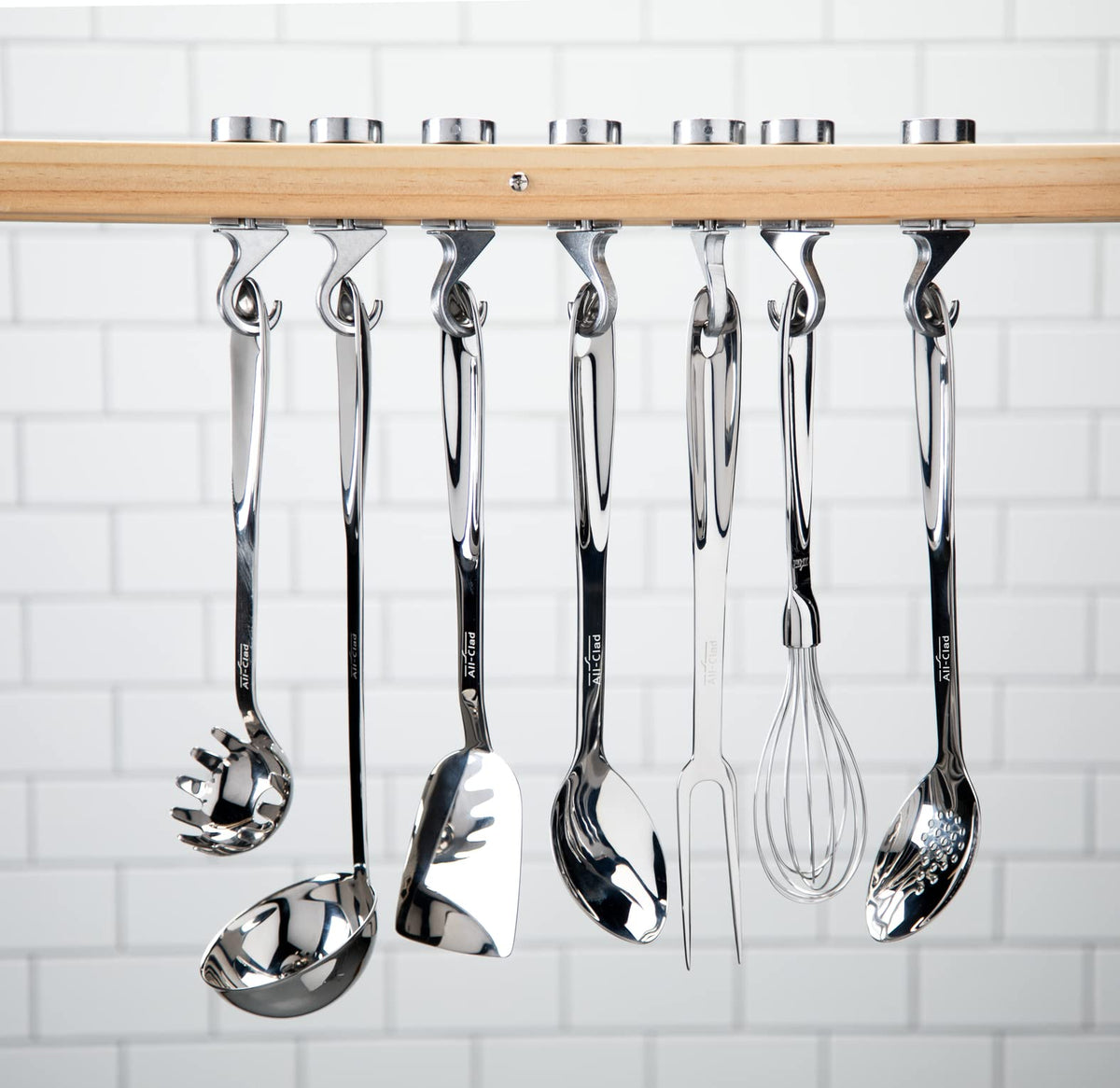 All-Clad whisk with ergonomic handle designed for comfortable, extended use