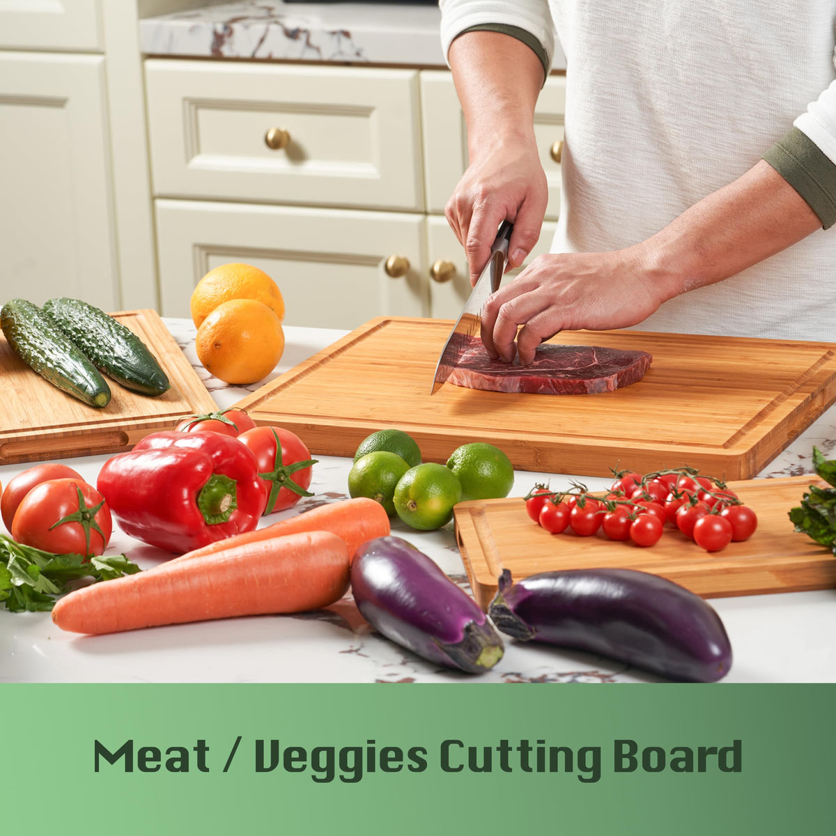 Allsum bamboo cutting board 1 inch thick for sturdy carving.