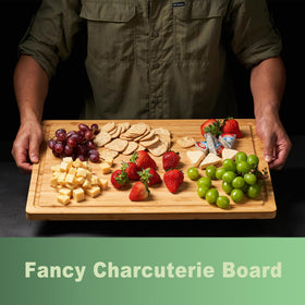 Allsum cutting board highlight with deep juice grooves to trap liquids.