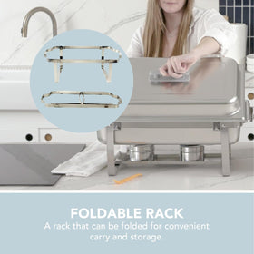 ALPHA LIVING chafing dish includes two fuel holders for reliable heat.