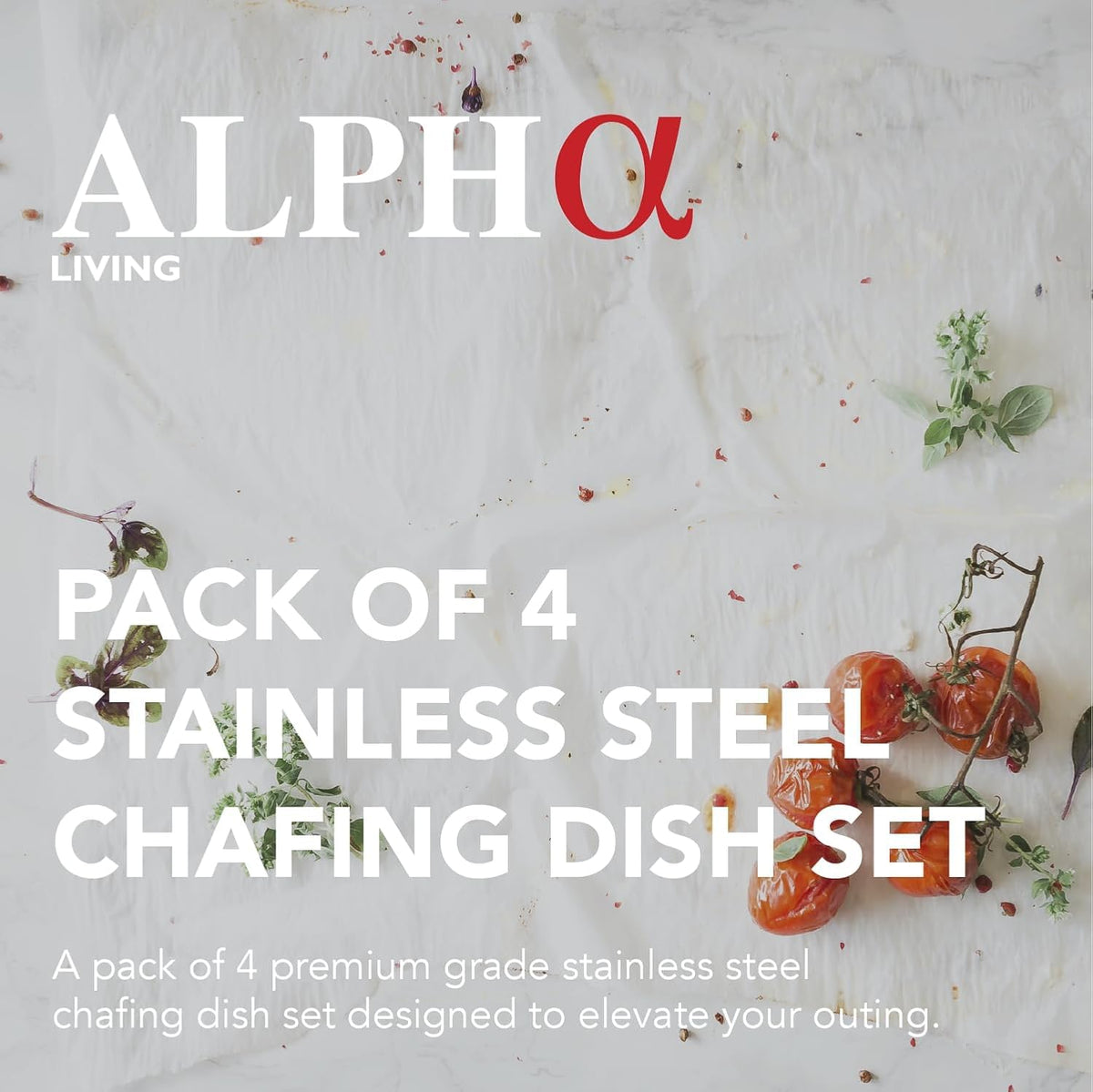 ALPHA LIVING chafing dish with full-size pan tray keeps food warm.