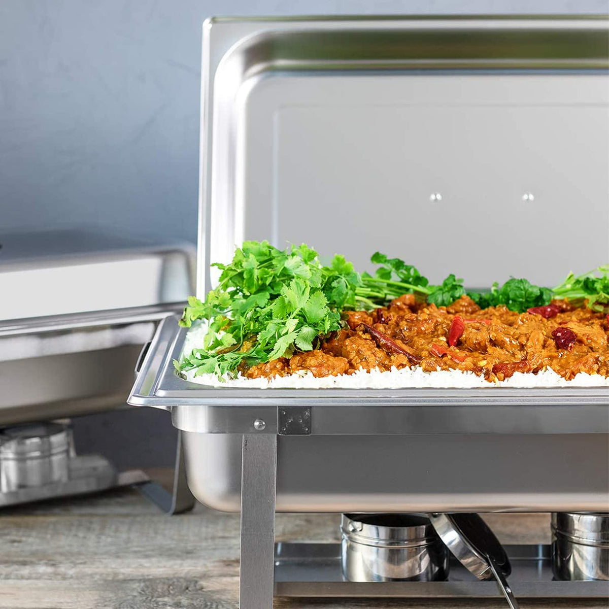 ALPHA LIVING 70012-gray chafing dish foldable design saves storage space.