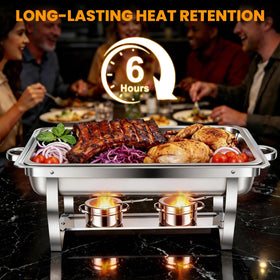 ALSO GO stainless steel chafing pan set offers durable, professional-grade presentation.