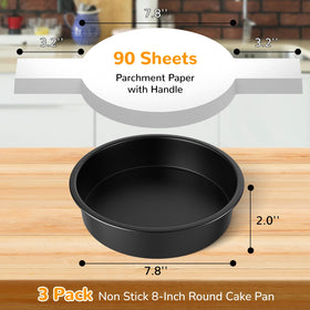 AltarreT 8-inch round cake pan side view, nonstick surface promotes easy release.