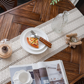 Alynsehom macrame weave detail shows hollow stripe texture for refined tablescapes.