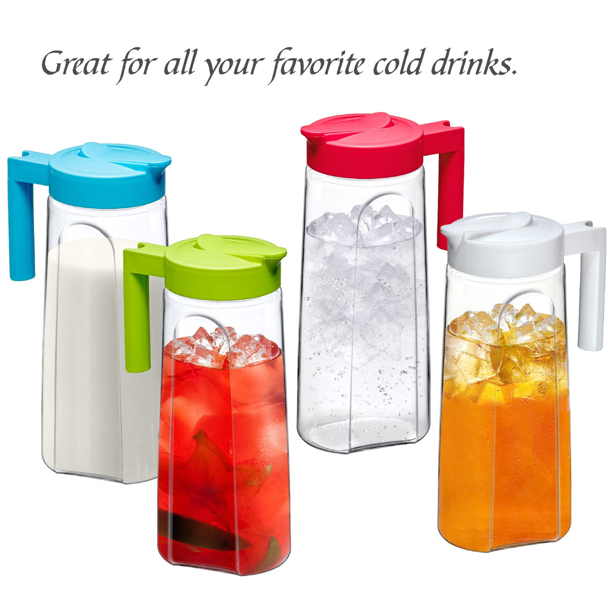 Amazing Abby Slim Pitcher fits neatly on fridge shelves for convenient reach.