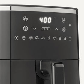 Amazon Basics air fryer 360-degree hot air circulation for crispy exteriors and tender interiors.