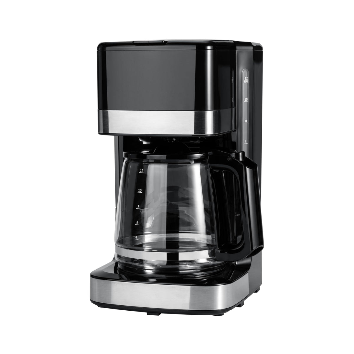 Amazon Basics 12-cup coffee maker with glass carafe ready for everyday brewing.