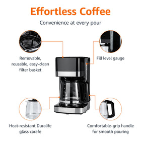 Amazon Basics coffee maker auto shut-off ensures safety and energy efficiency.