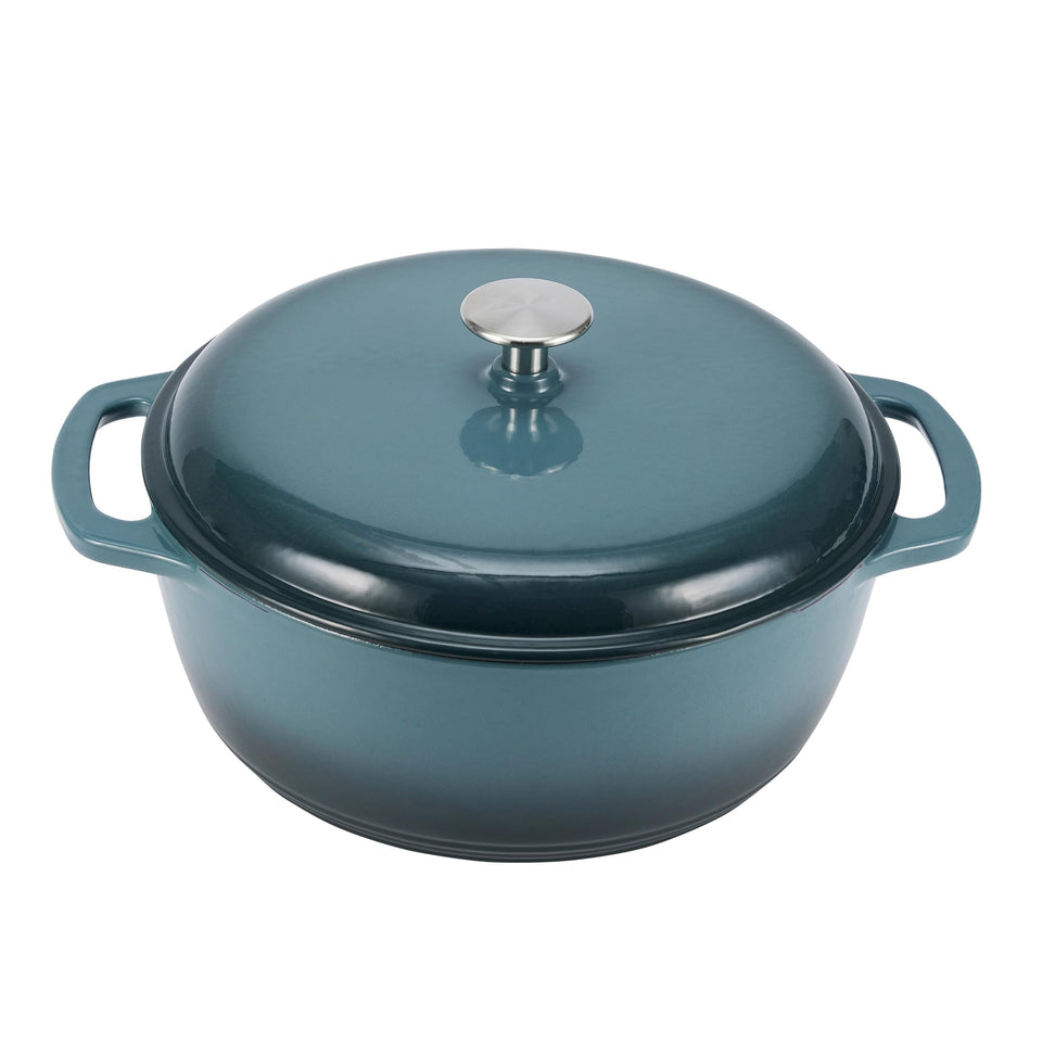Amazon Basics enameled cast iron dutch oven with lid for even heat and slow braises.