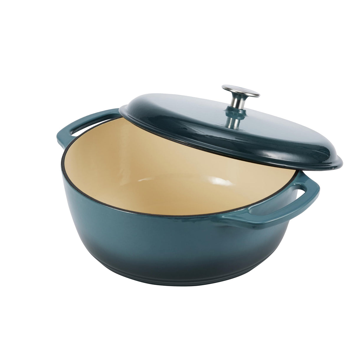 Amazon Basics enameled cast iron dutch oven interior view, ideal for slow-simmered stews.