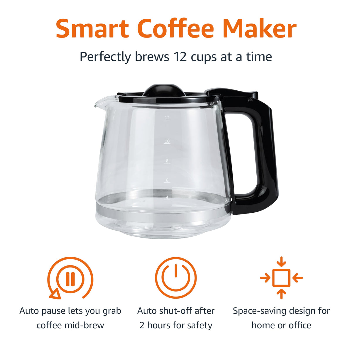 Amazon Basics coffee maker with auto shut-off promotes safety and energy savings.