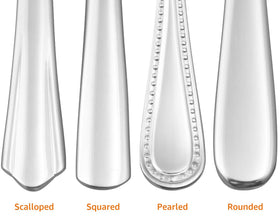 Amazon Basics formal dining flatware with scalloped shell design for everyday use.