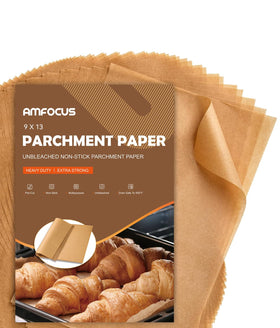 AMFOCUS parchment paper sheets 9x13 pre-cut for non-stick baking on standard pans