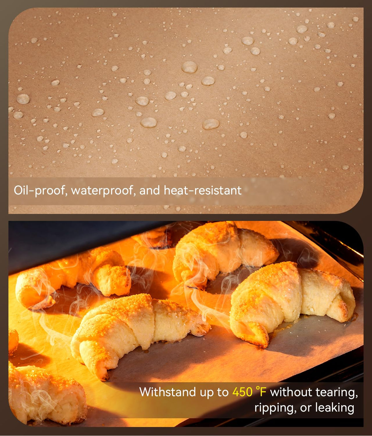 AMFOCUS parchment sheets safe for oven use up to 450°F