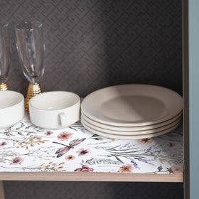 Amiitay Floral Shelf Liner non-slip texture bottom ensures secure placement.