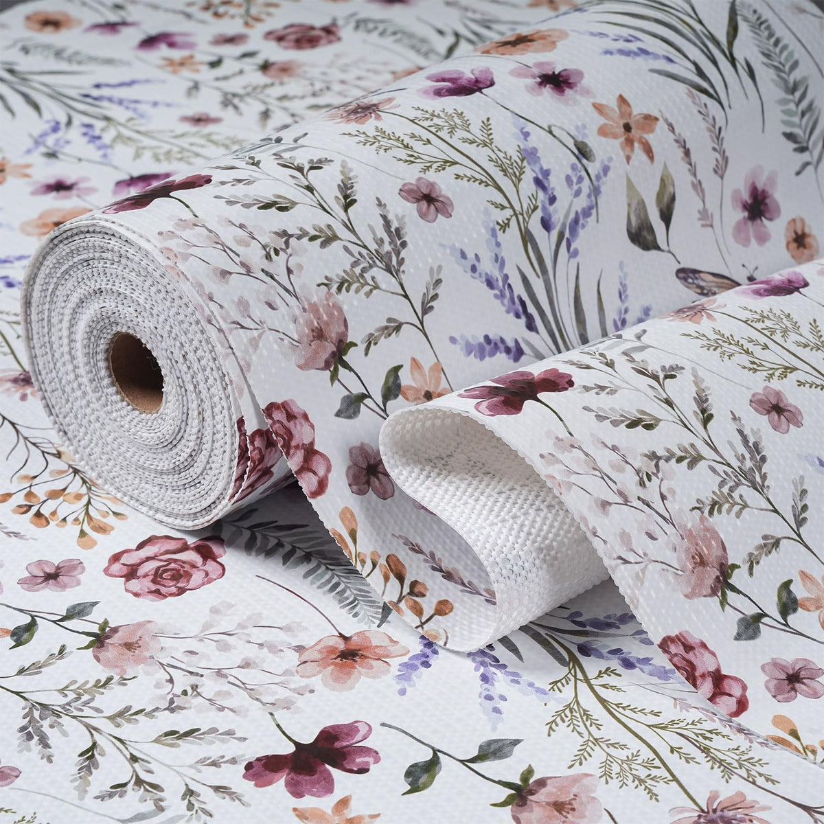 Amiitay Floral Shelf Liner pattern closeup shows decorative design and non-slip texture.
