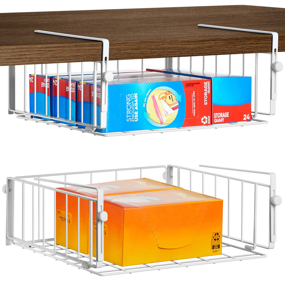 AmonHouseware under-shelf storage basket installed under cabinet for organized kitchen storage.