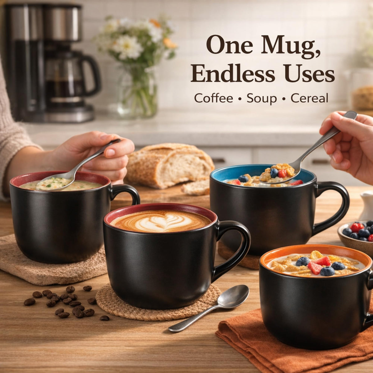 AmorArc colorful multicolor mugs brighten tableware for family meals.