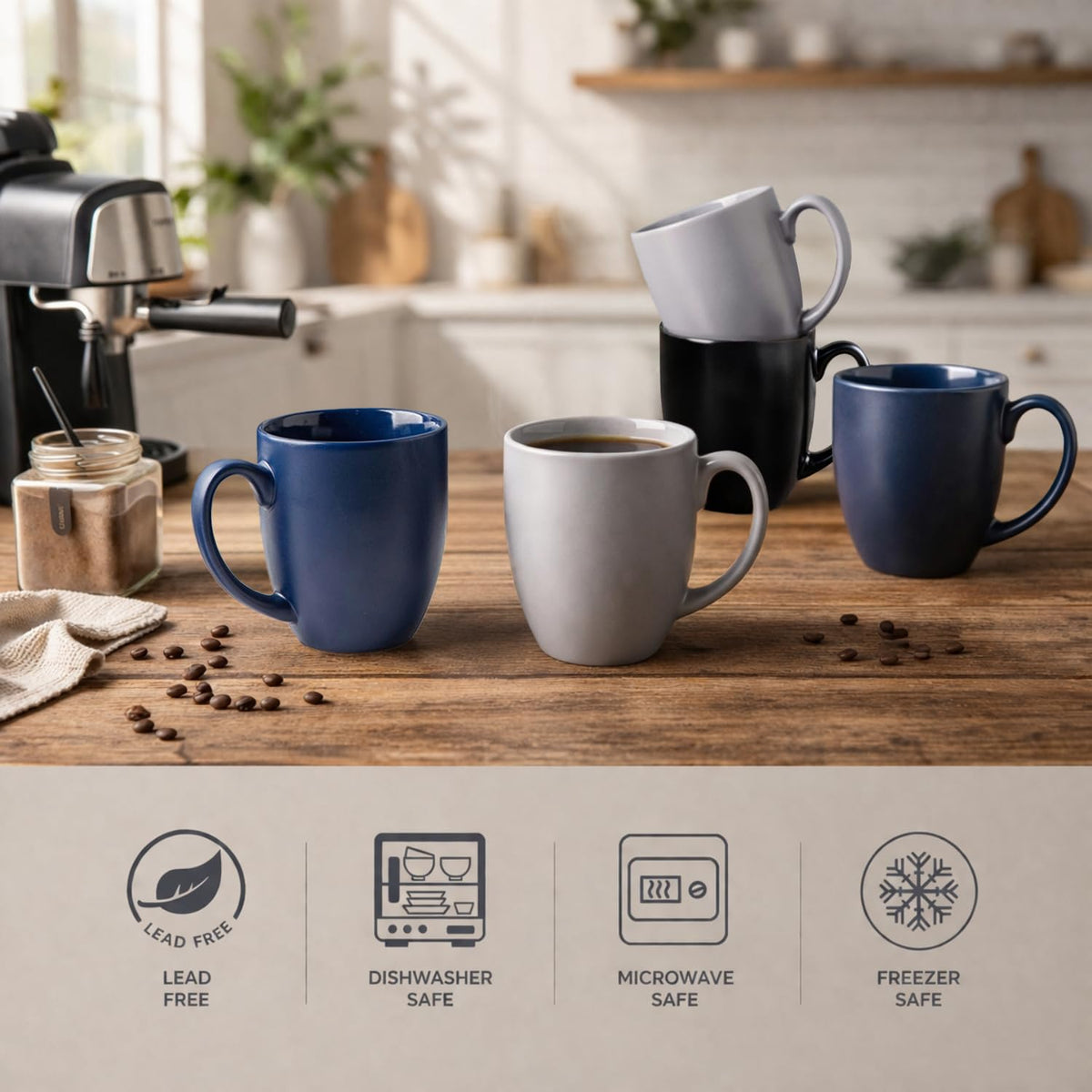 AmorArc matte blue exterior mug highlighting modern design and grip.