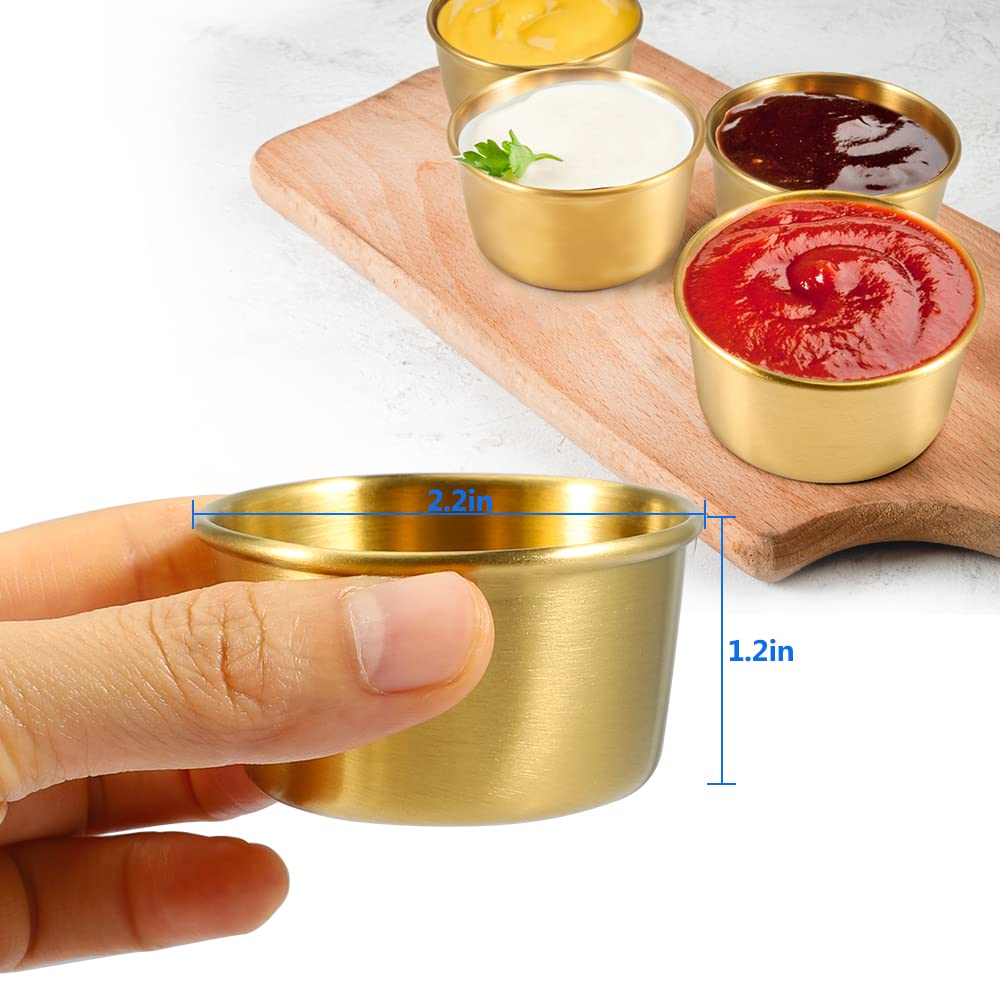 Amytalk 12-pack stainless steel mini sauce cups for precise portions and easy serving.