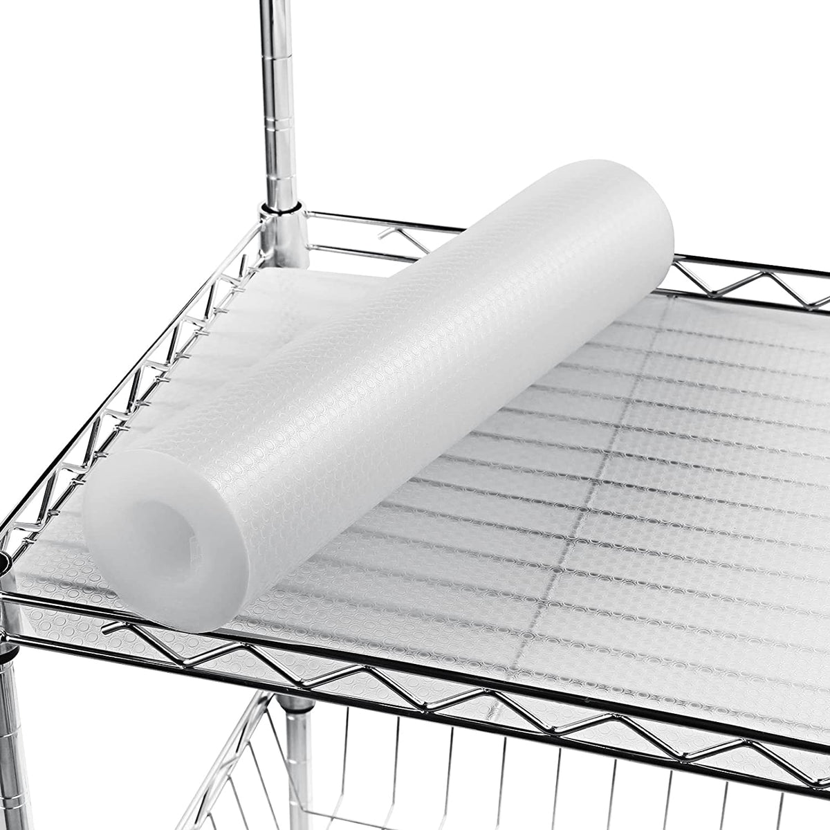 AMZABBY wire shelf liner clear with anti-slip dots protects fridge shelves.
