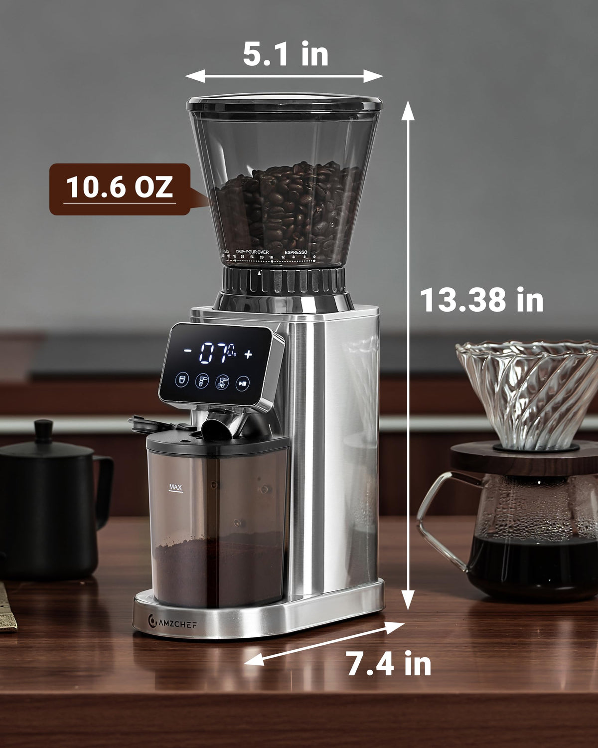 AMZCHEF portafilter stand keeps espresso gear secure during grinding.
