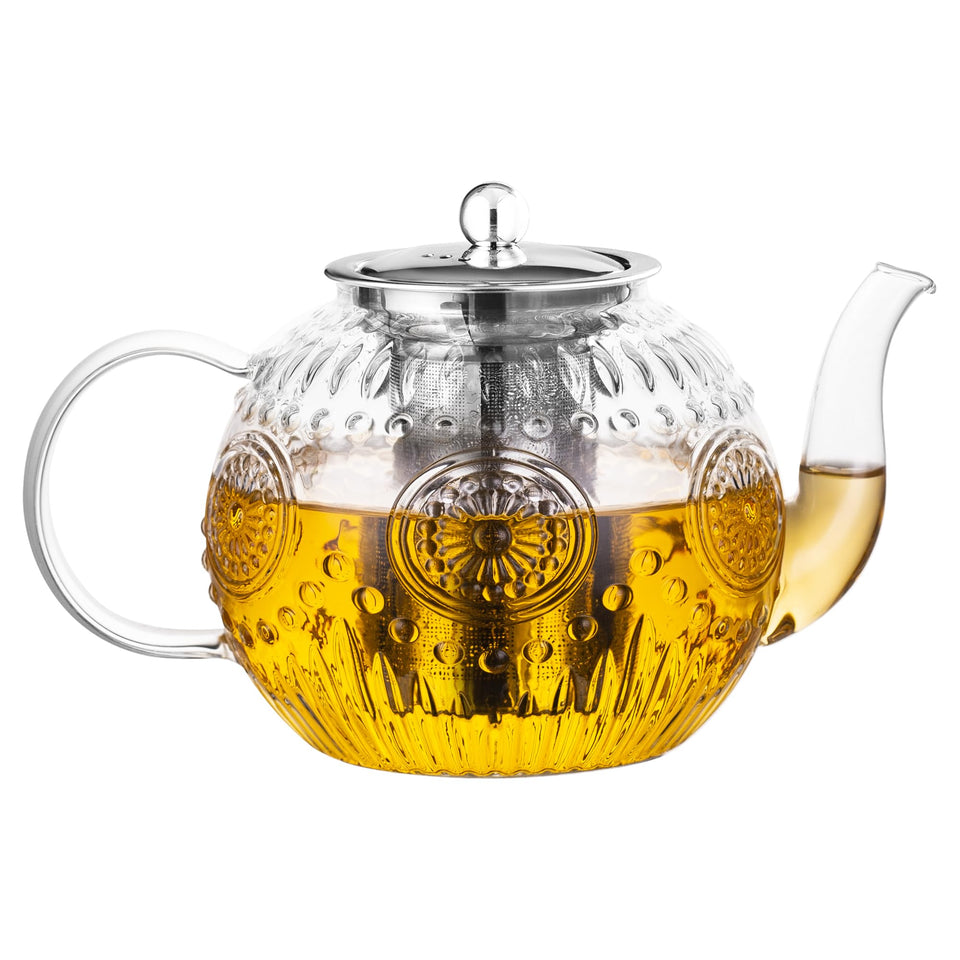 Amzcku teapot 1500ml with removable infuser for blooming tea.