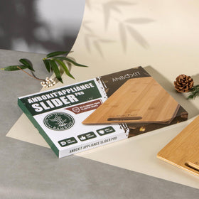 ANBOXIT bamboo appliance slider on countertop with polished finish and easy grip handle
