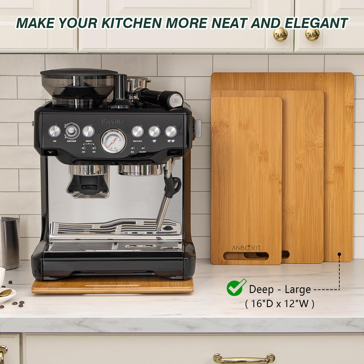 ANBOXIT Bamboo Appliance Slider wide-large front view emphasizes versatile fit for multiple appliances.