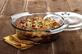 Anchor Hocking loaf dish with easy-grip handles and versatile use in microwave and oven