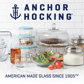 Anchor Hocking Oven Basics set, package shot, durable tempered glass for oven and microwave use.