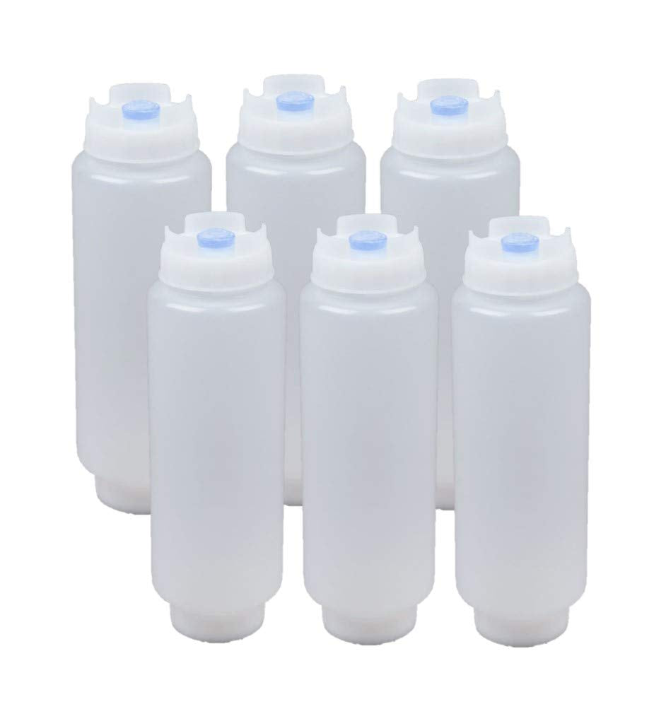 Andrsan FIFO squeeze bottle with blue tip enables precise, no-drip condiment dispensing.