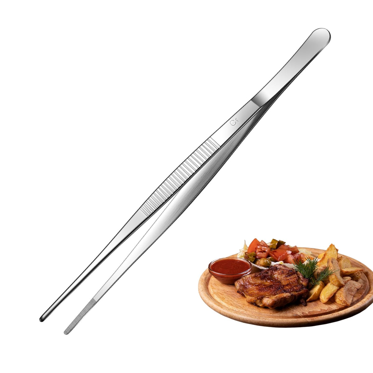 Aniso long tweezers in stainless steel offer easy cleanup with dishwasher-safe design.