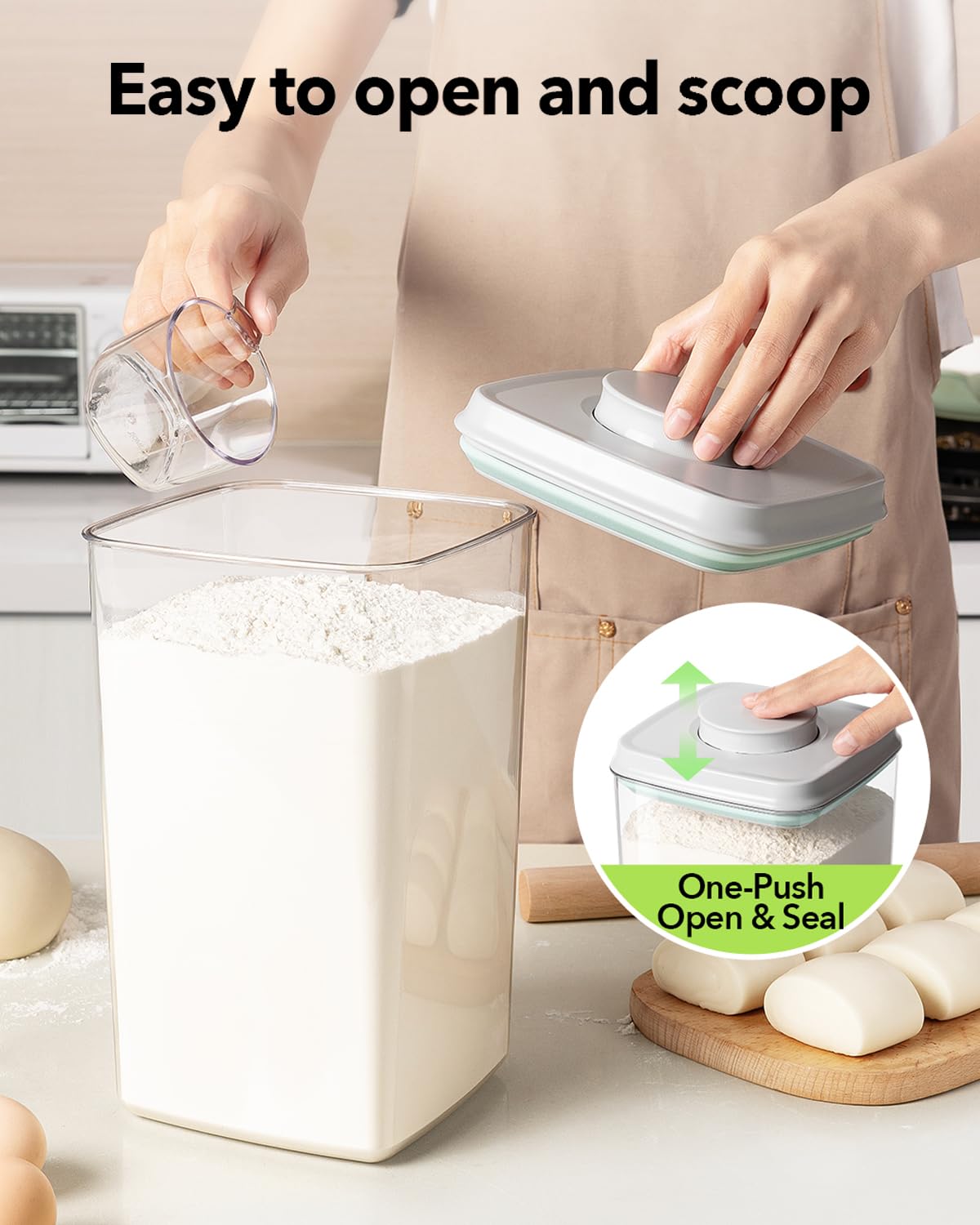 Ankou 4L square storage container demonstrates space-saving pantry organization.