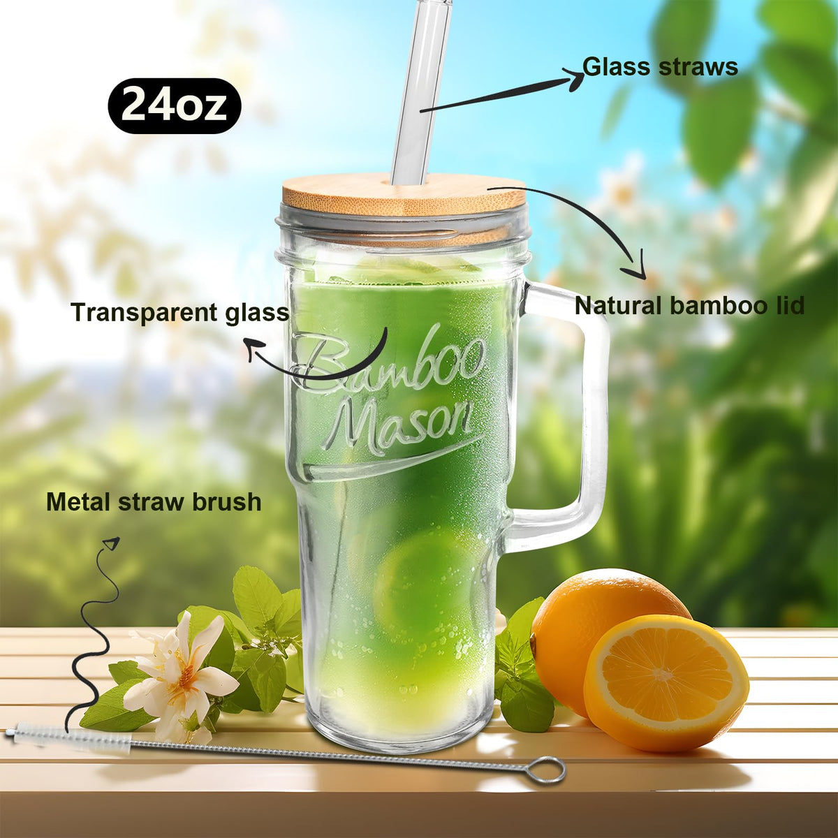 ANOTION bamboo lids on mason jars provide secure, spill-resistant sealing
