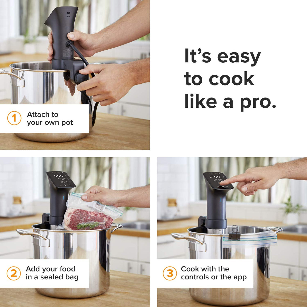 Anova Precision Cooker Pro Wi-Fi app connectivity for remote monitoring.