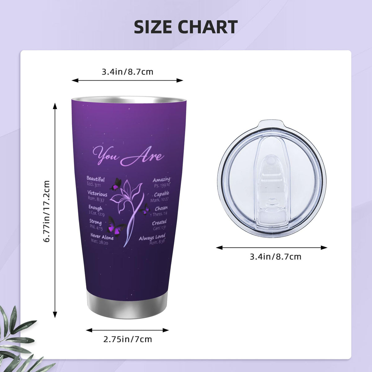 ANSTING butterfly design on tumbler offers serene faith-inspired appeal.