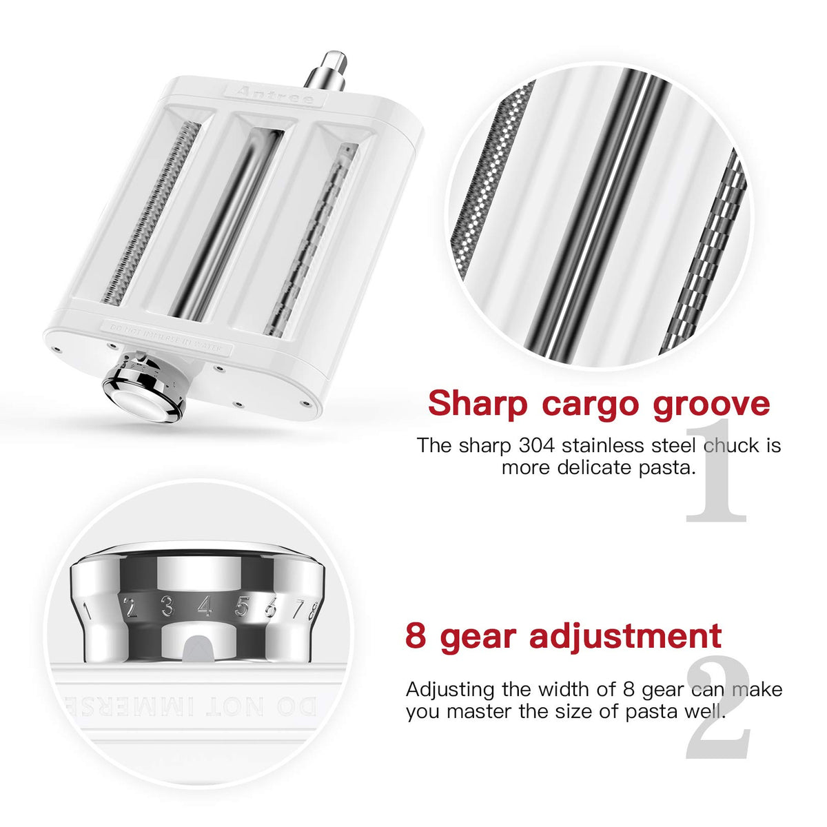 Antree fettuccine cutter for broad, restaurant-style noodles.