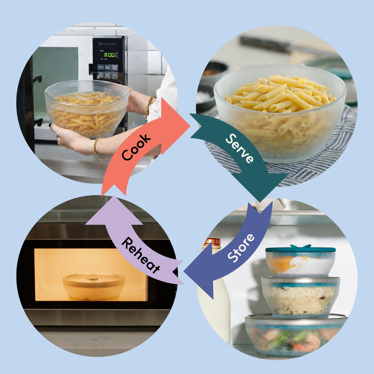 Anyday stackable glass storage design saves space in cabinets and fridges