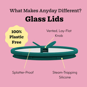 Anyday vented lid design enhances microwave pasta cooking.